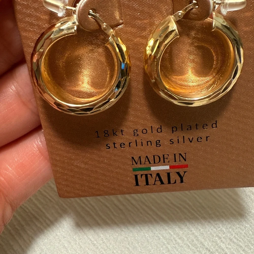 Gold Plated Sterling Silver Hoop Earrings - Picture 3 of 4